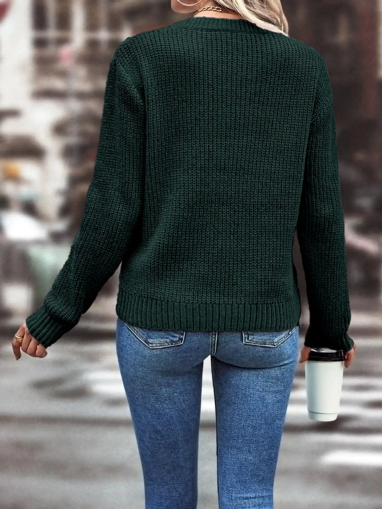 LUNE Solid Pointelle Knit Sweater