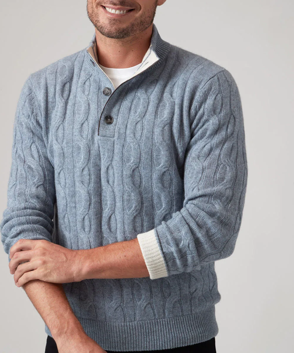 Luxury Cashmere Cable Knit Sweater - Blue