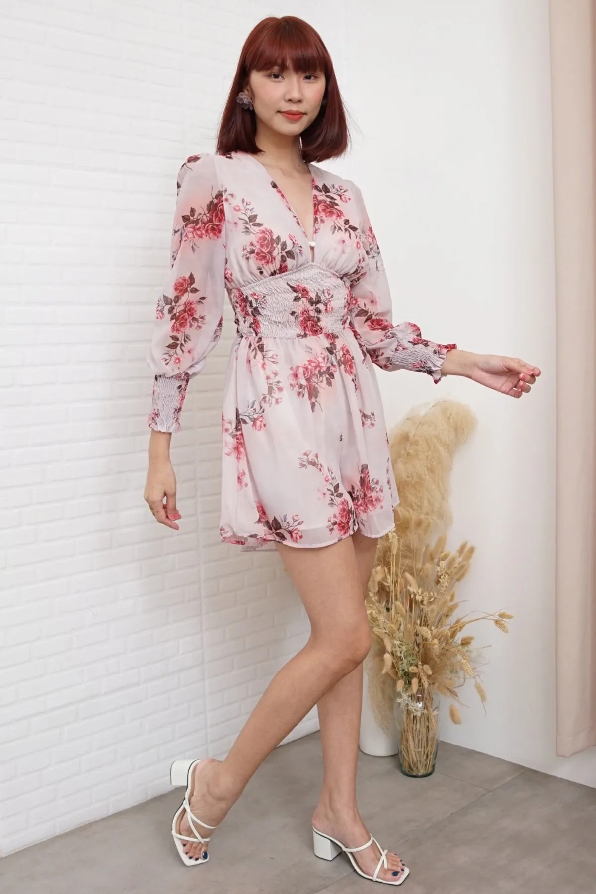 MABEL Smocked-Waist Floral Romper