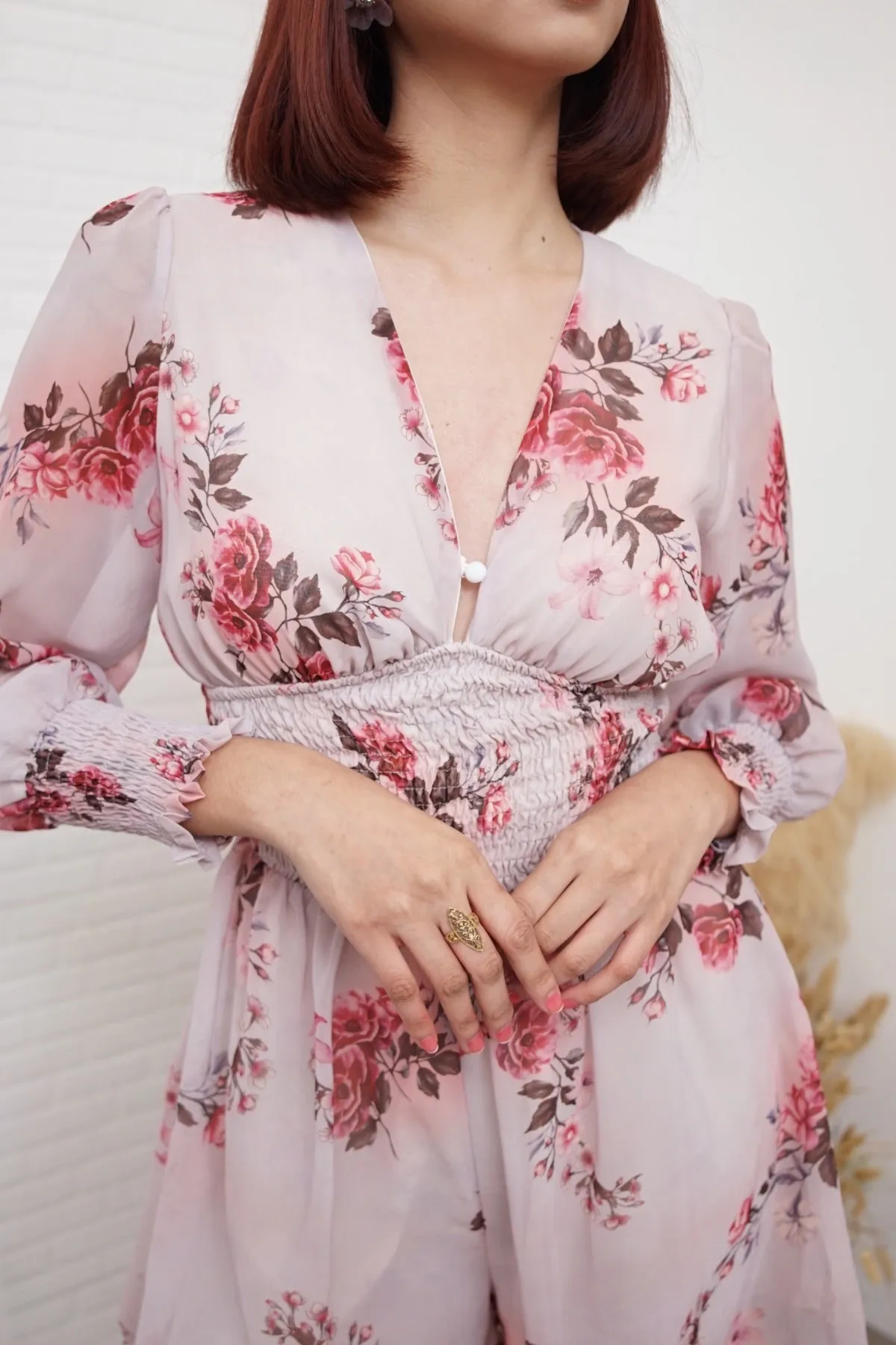 MABEL Smocked-Waist Floral Romper