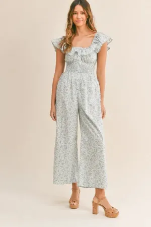 MABLE Floral Print Ruffled Cap Sleeve Jumpsuit
