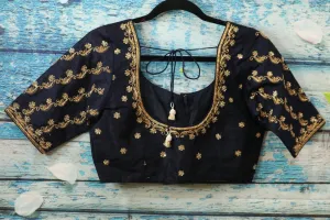 Maggam work designer blouse - Pattu Saree Blouse -kundan work blouse - handloom Saree Blouse - black Saree Blouse - black  Blouse