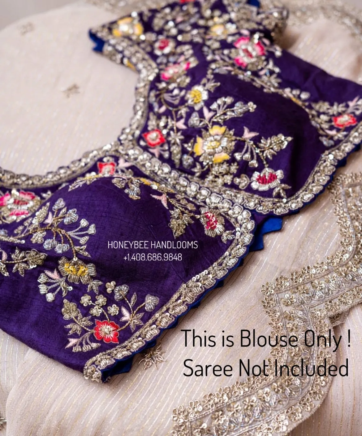 Maggam work designer blouse - Pattu Saree Blouse -Zardhosi work blouse - handloom Saree Blouse - yellow Saree Blouse - Purple  Blouse