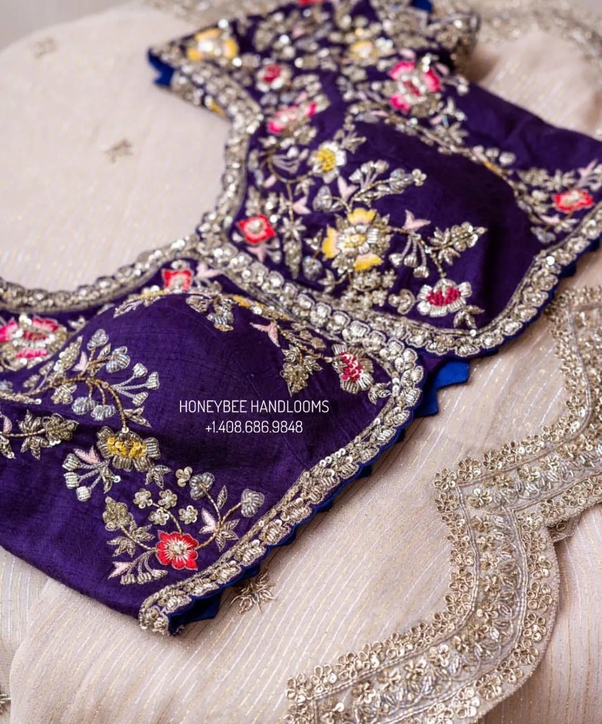 Maggam work designer blouse - Pattu Saree Blouse -Zardhosi work blouse - handloom Saree Blouse - yellow Saree Blouse - Purple  Blouse