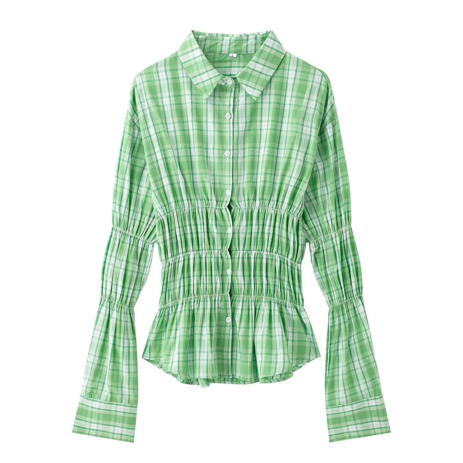 Marie Sleeve Shirred Button Down Blouse