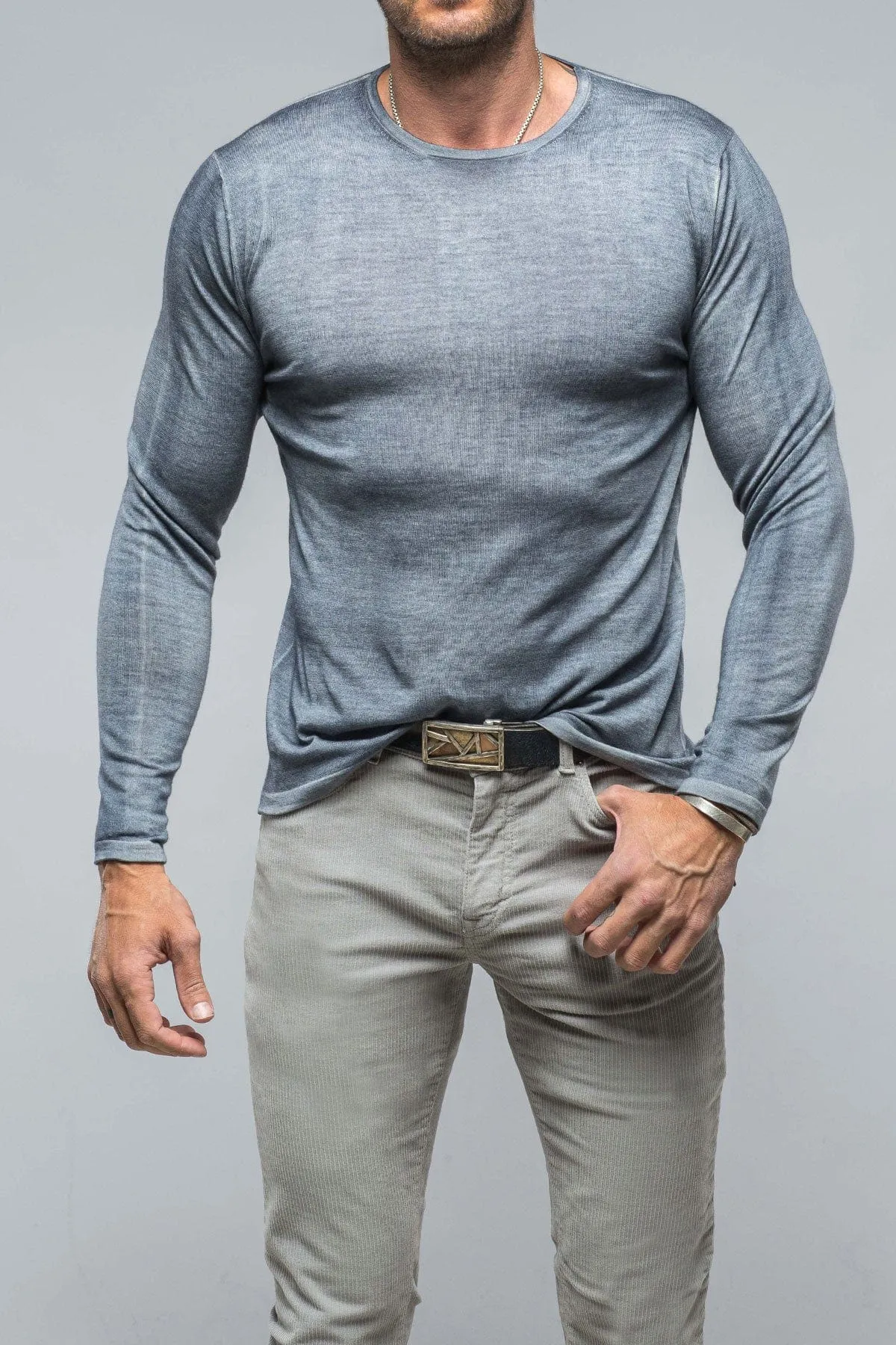 Matteo Cashmere Crew In Stone Blue Navy