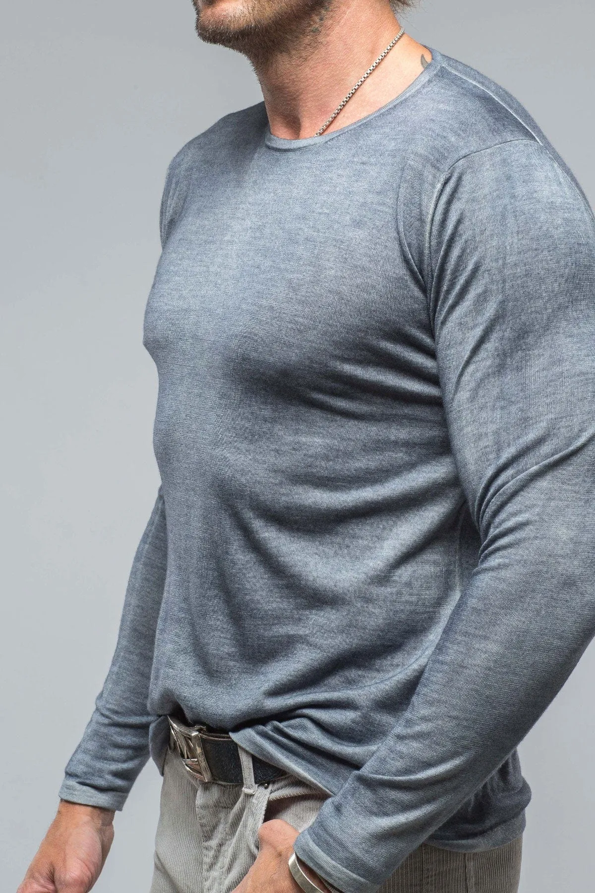 Matteo Cashmere Crew In Stone Blue Navy