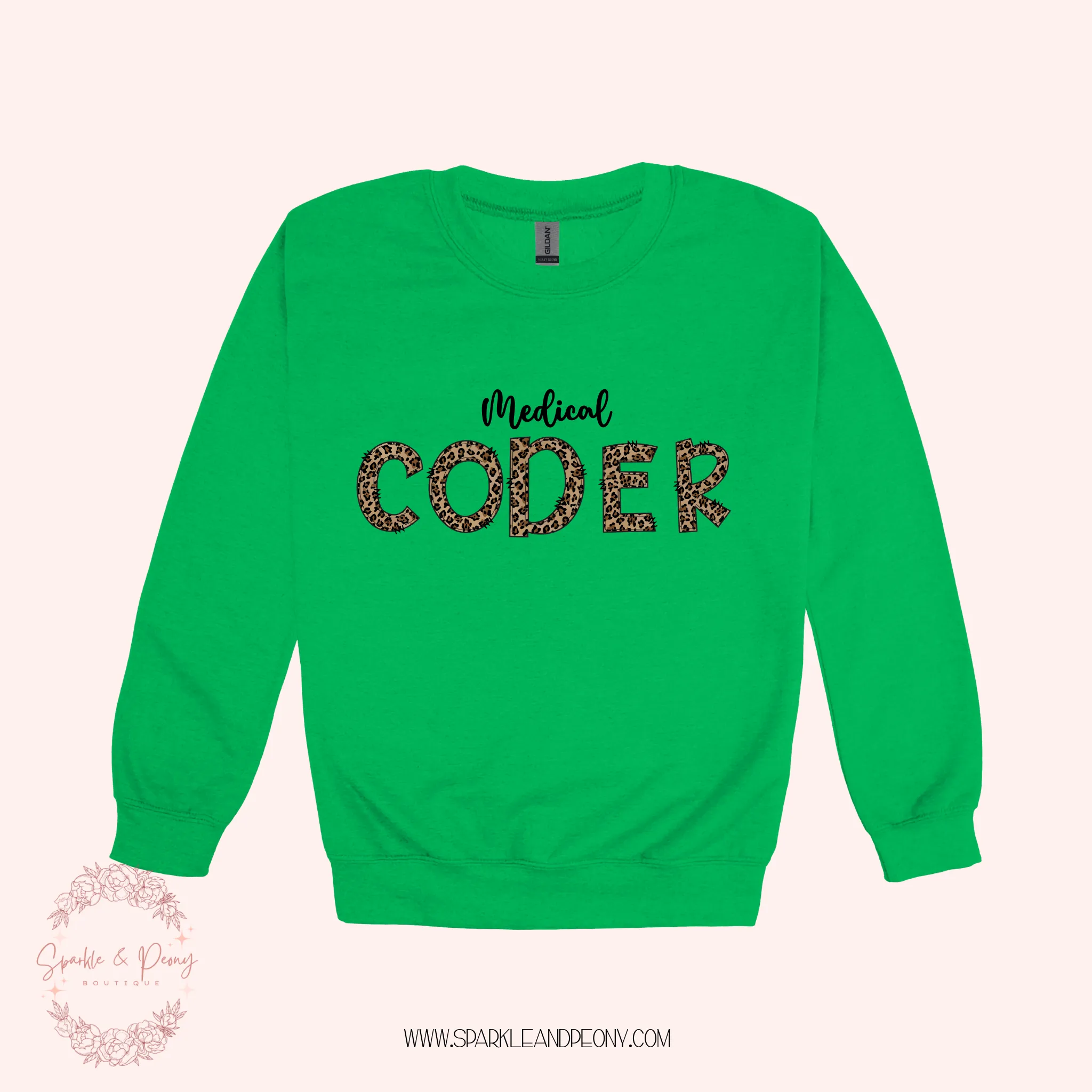 Medical Coder leopard doodle font graphic crewneck- adult sizes