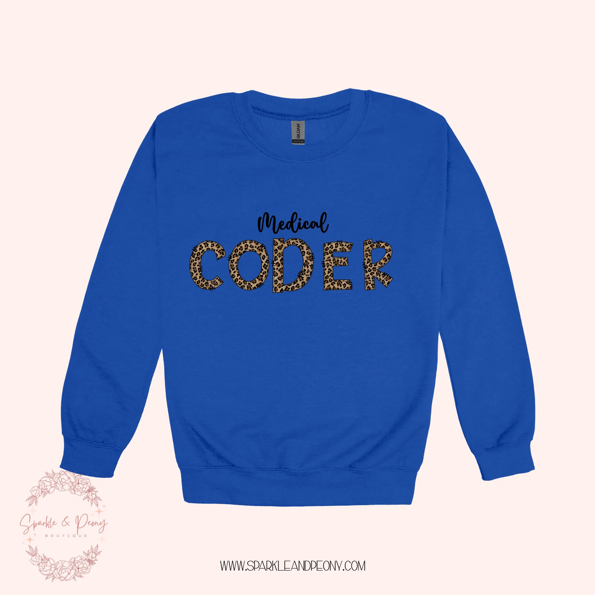 Medical Coder leopard doodle font graphic crewneck- adult sizes