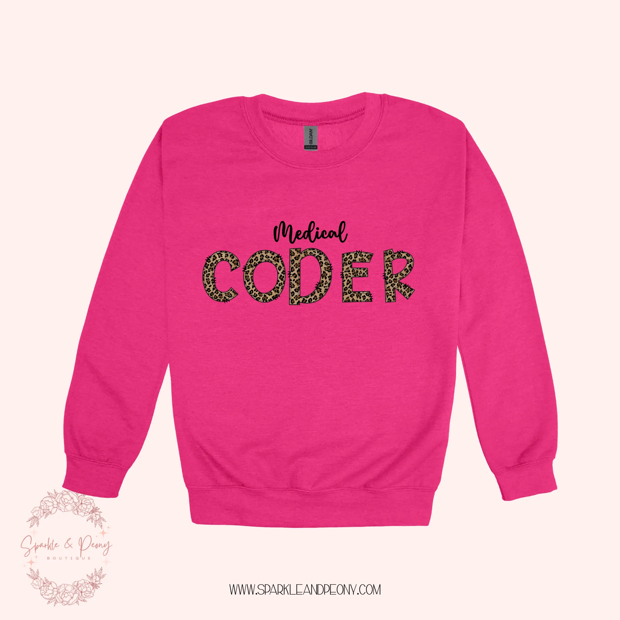 Medical Coder leopard doodle font graphic crewneck- adult sizes