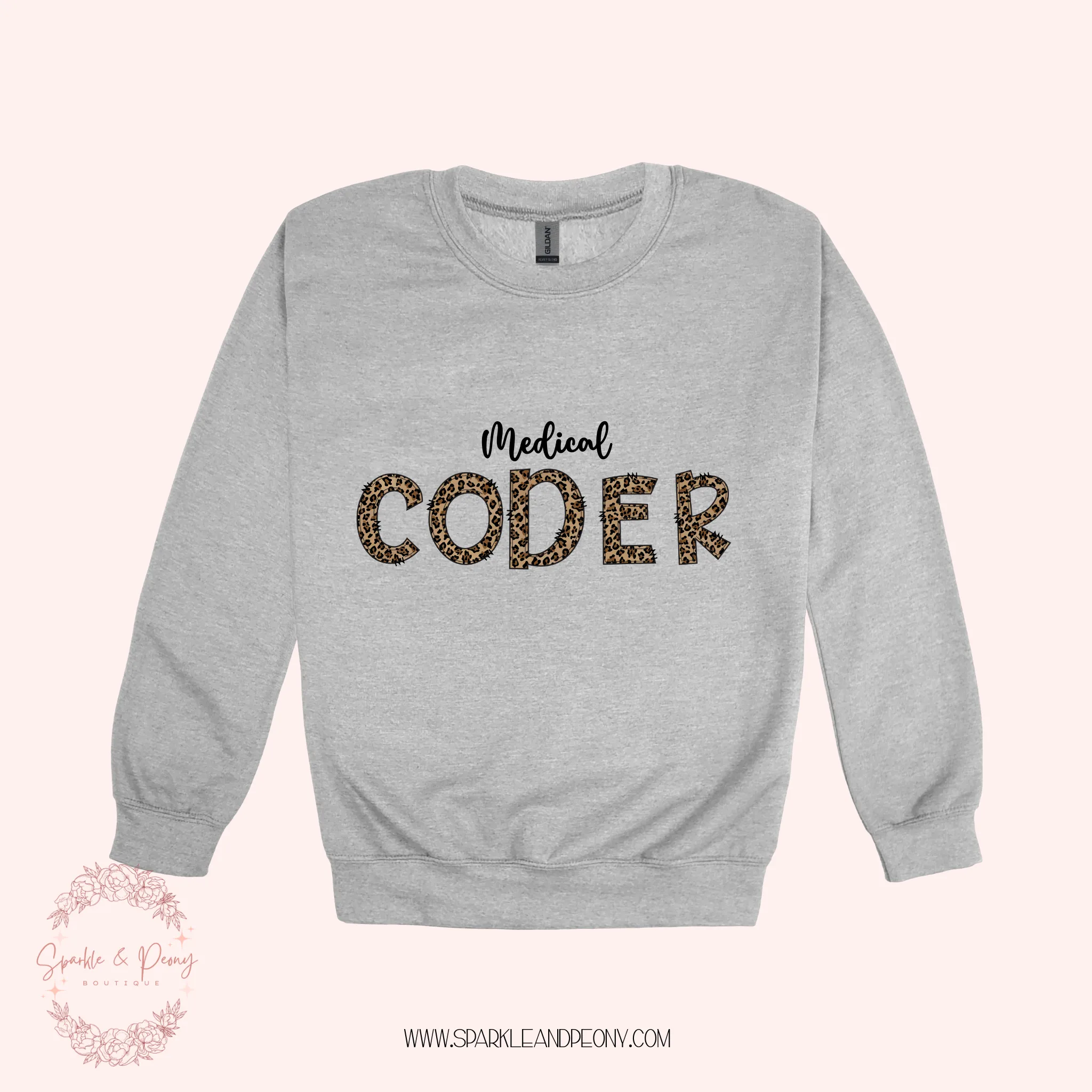 Medical Coder leopard doodle font graphic crewneck- adult sizes
