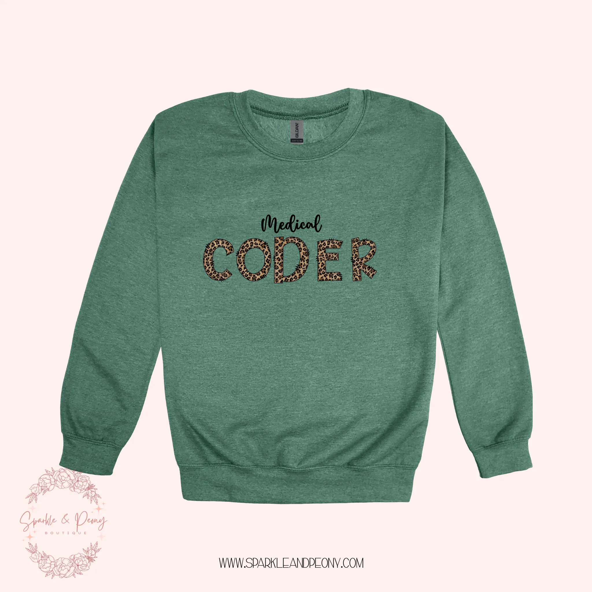 Medical Coder leopard doodle font graphic crewneck- adult sizes