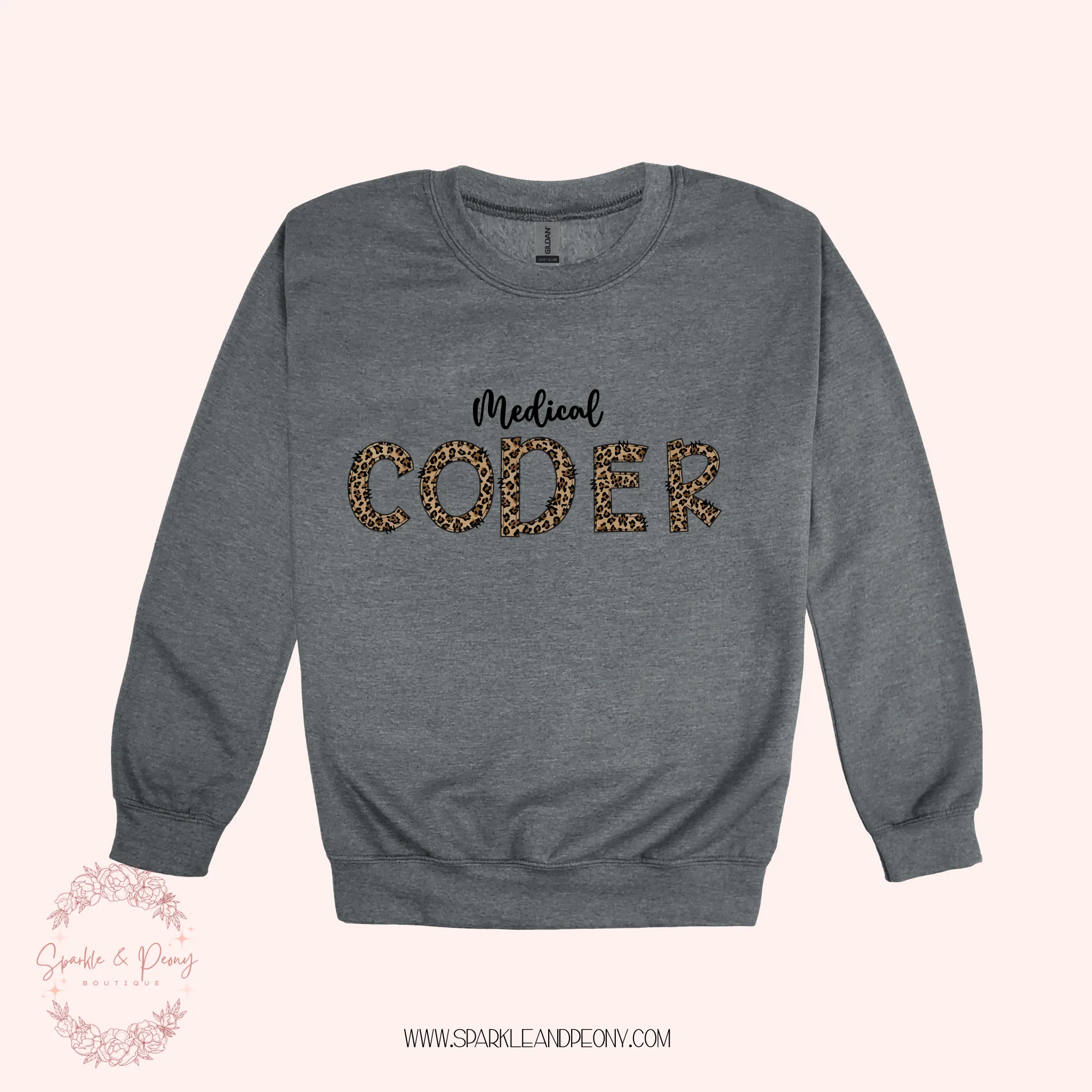 Medical Coder leopard doodle font graphic crewneck- adult sizes