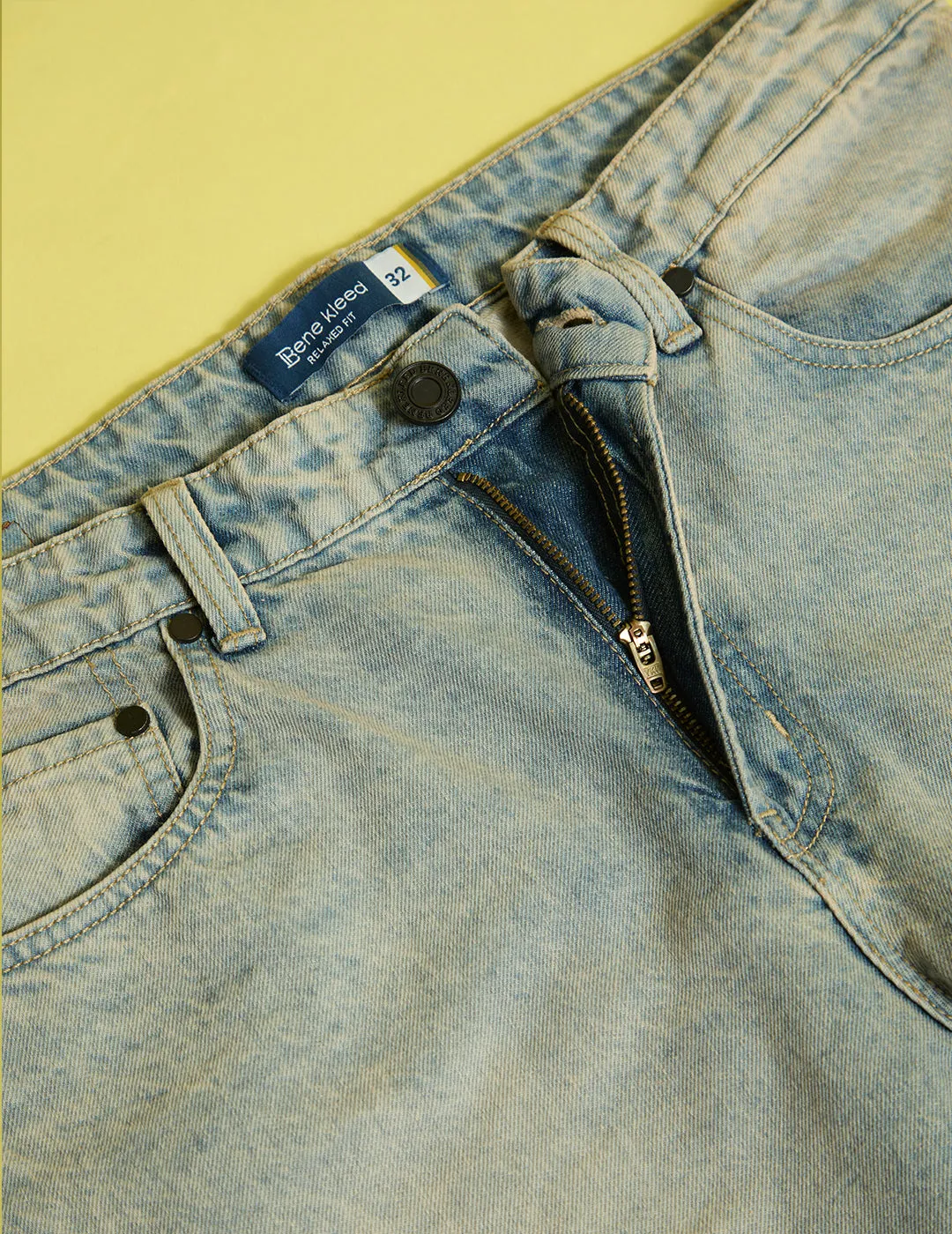 Men Blue-Grey Relaxed Fit Solid Jeans