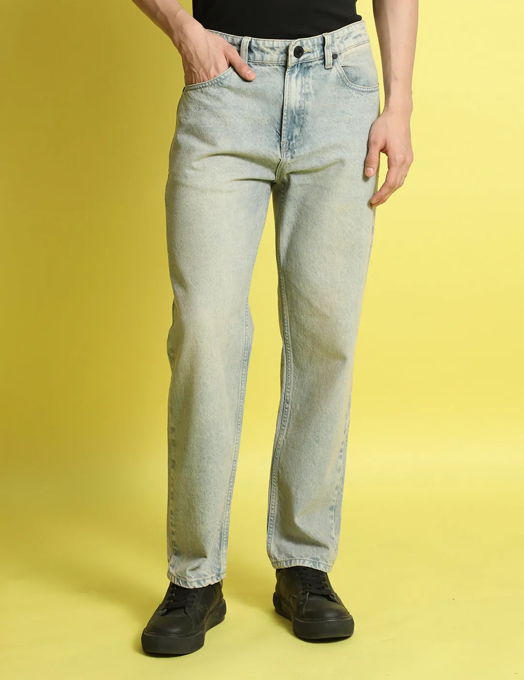 Men Blue-Grey Relaxed Fit Solid Jeans