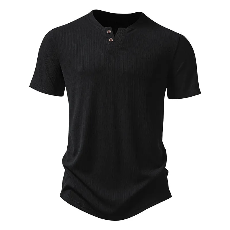 Men Crewneck Buttons Short Sleeves T-Shirt