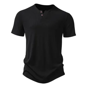 Men Crewneck Buttons Short Sleeves T-Shirt
