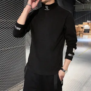 Men Long Sleeve T-Shirts Embroidery Letter