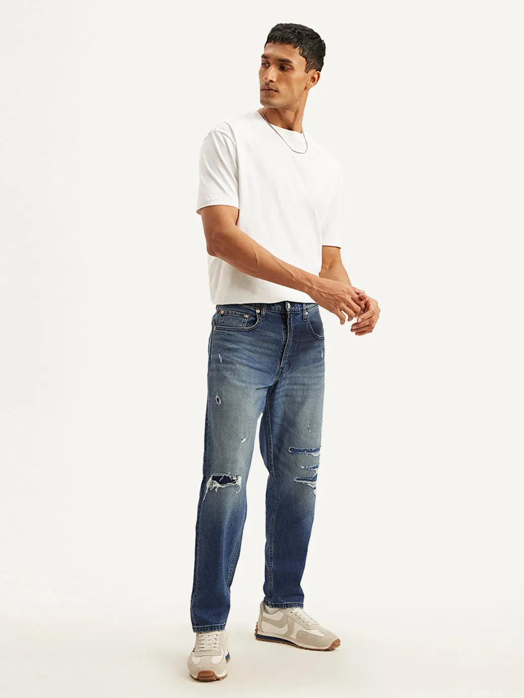 Men's 55092 Blue Relaxed Fit Mid Rise Jeans