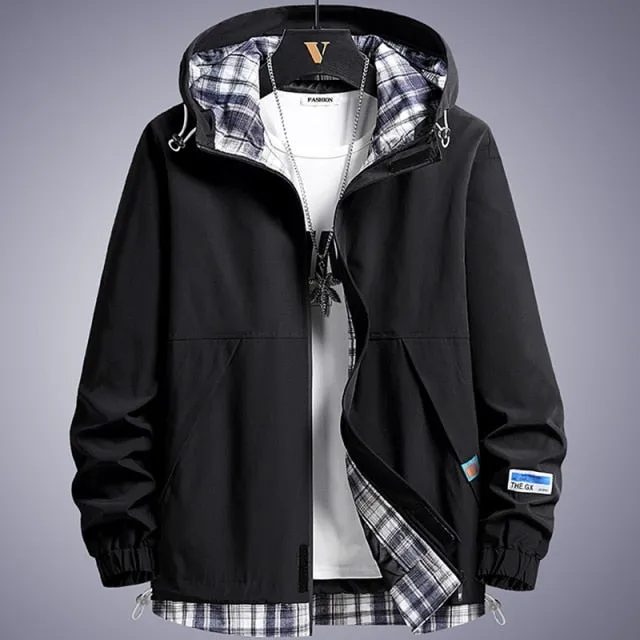 Men's Hooded Windbreaker Jacket Plaid Lining