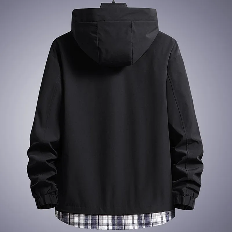 Men's Hooded Windbreaker Jacket Plaid Lining