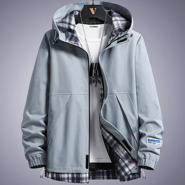 Men's Hooded Windbreaker Jacket Plaid Lining