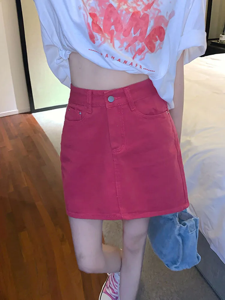 Micro Skirts Rose Red Fashion Women Skirts High Waist Dress