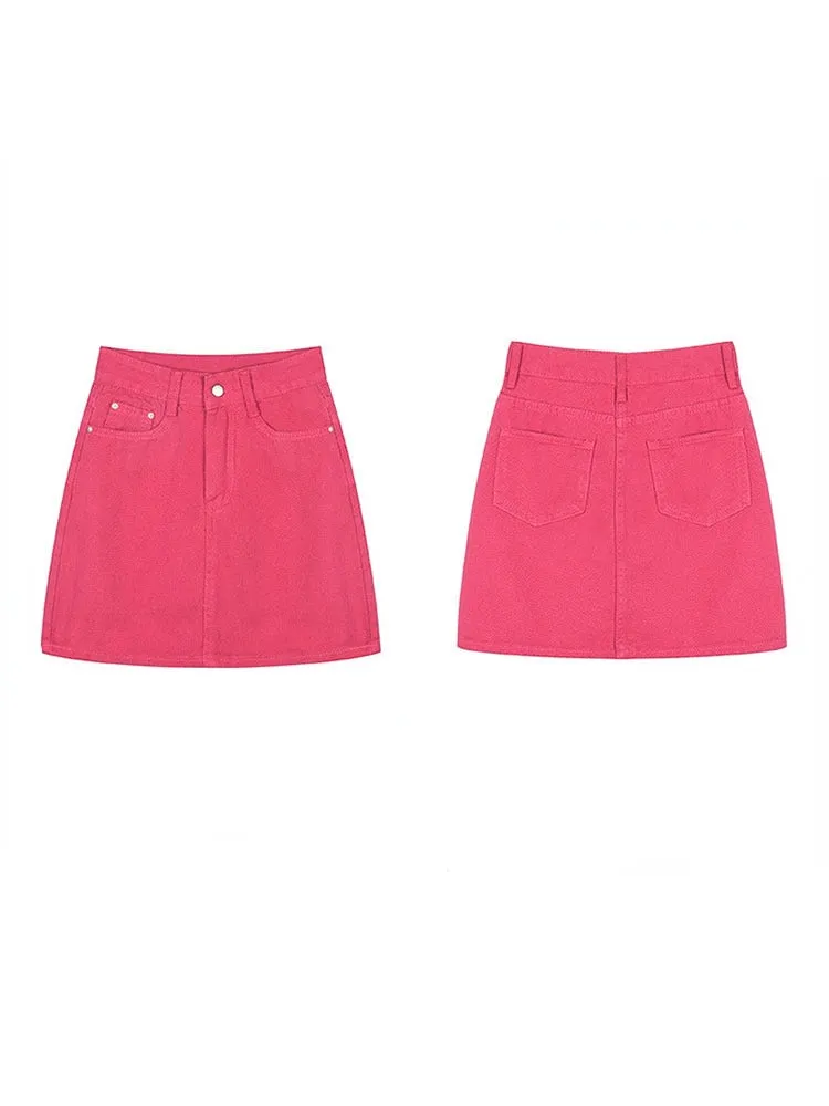 Micro Skirts Rose Red Fashion Women Skirts High Waist Dress