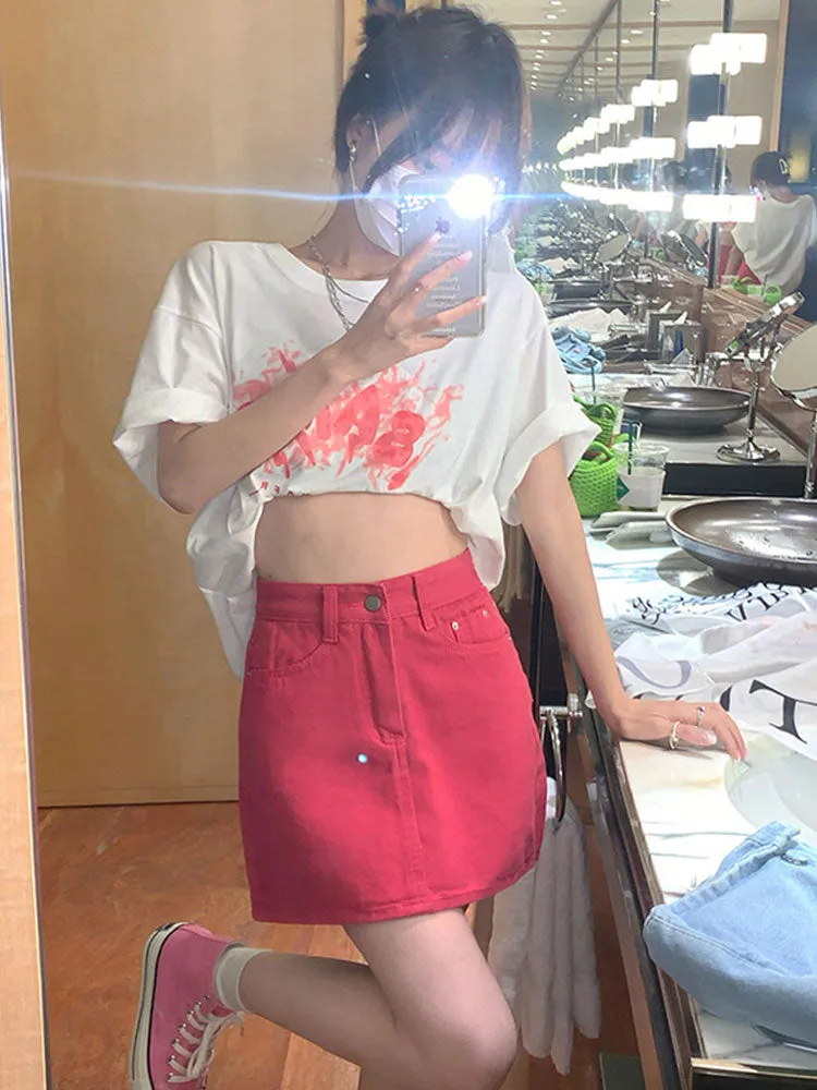 Micro Skirts Rose Red Fashion Women Skirts High Waist Dress