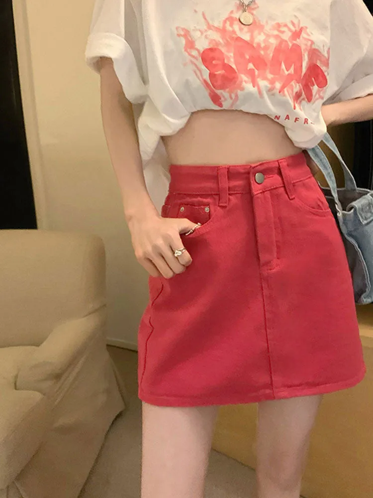 Micro Skirts Rose Red Fashion Women Skirts High Waist Dress