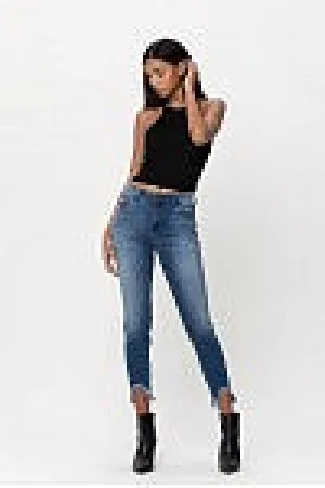 Mid Rise Fray Hem Crop Skinny