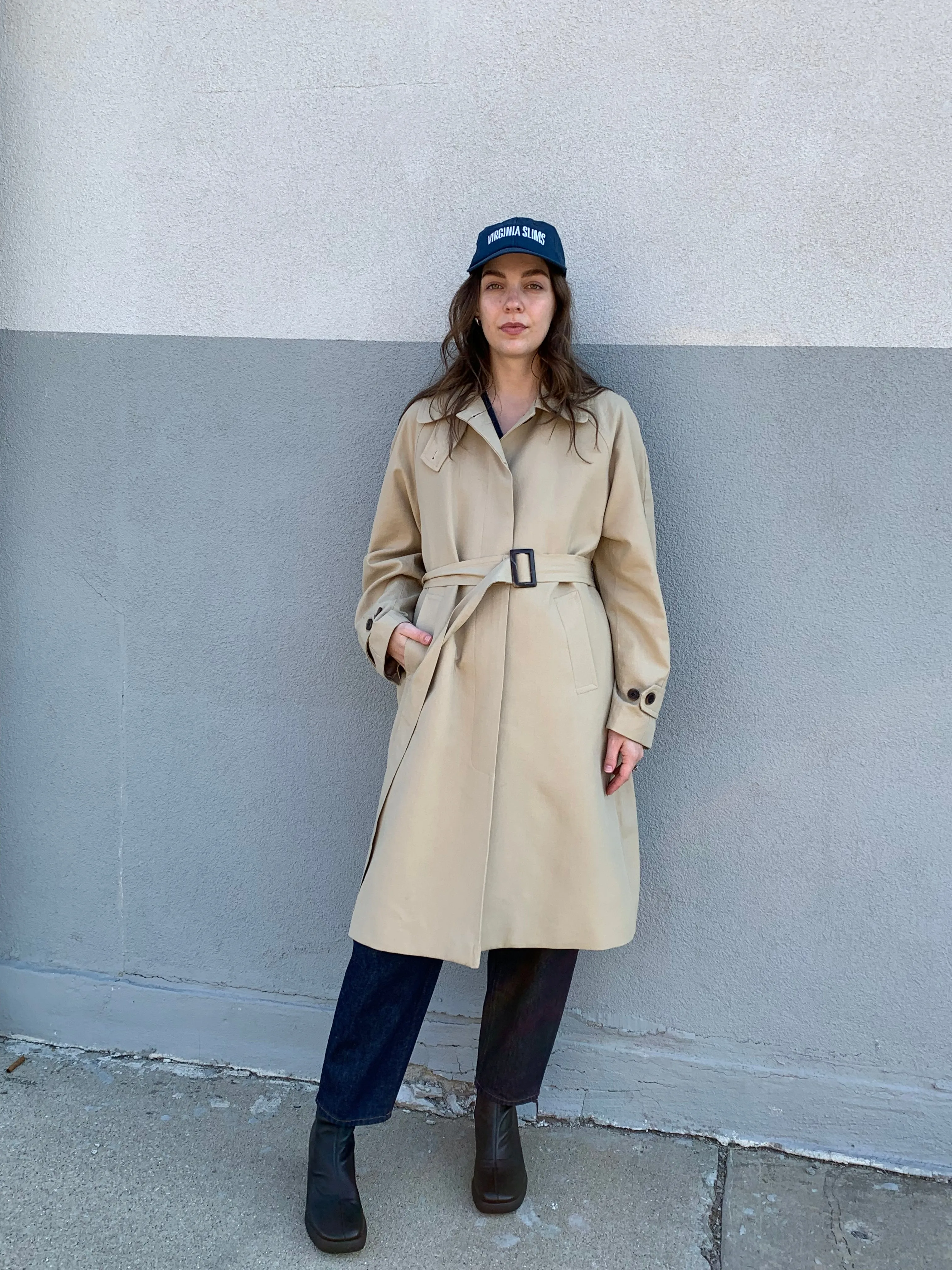 minimal khaki trench coat