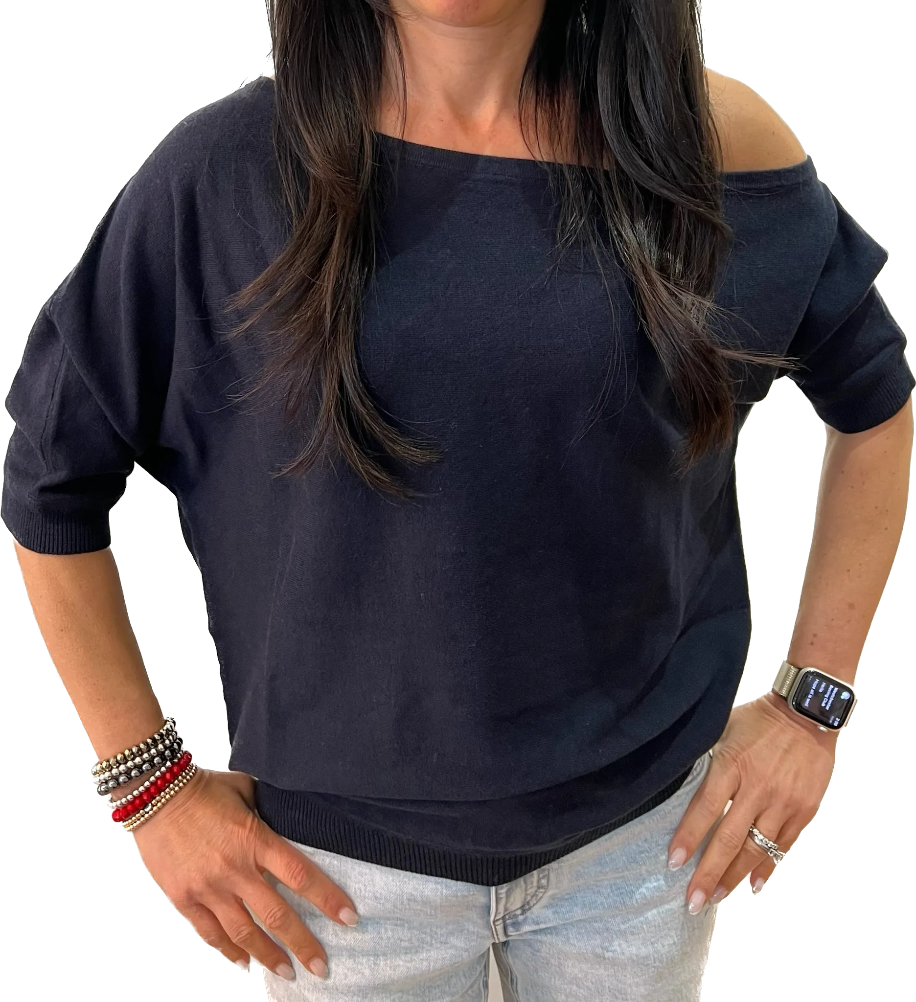 Minnie Rose Short Sleeve Off Shoulder Sweater