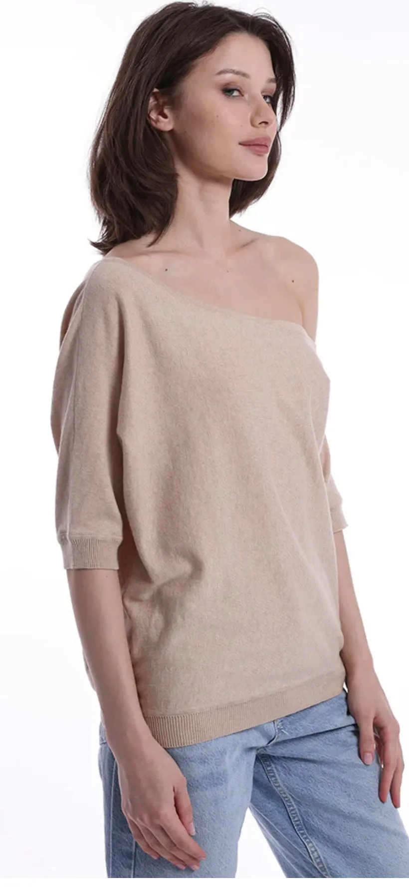 Minnie Rose Short Sleeve Off Shoulder Sweater