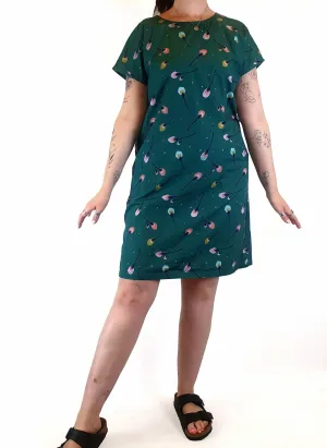 Miranda Murphy green print shell style dress size L (best fits 12-small 14)