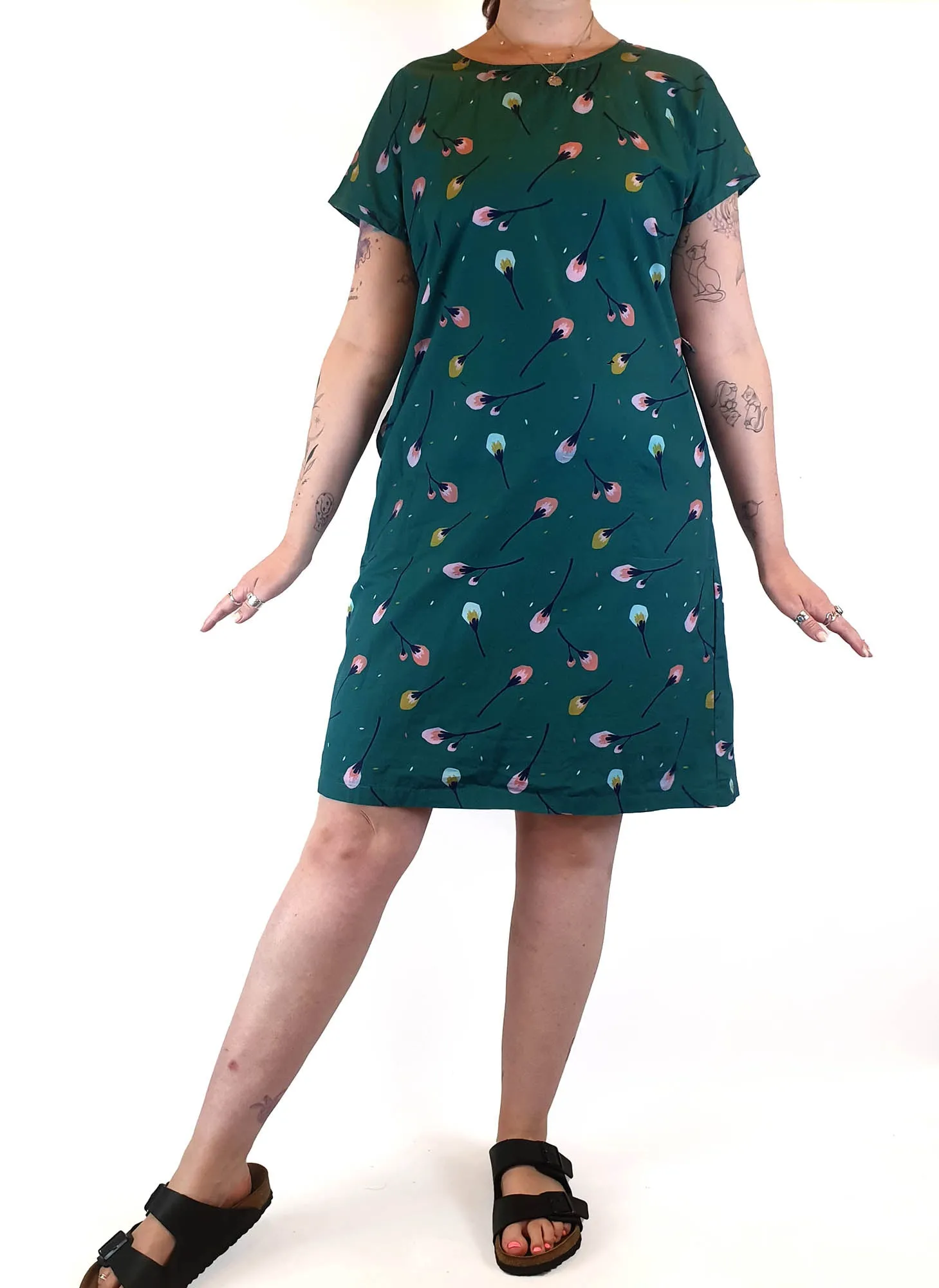 Miranda Murphy green print shell style dress size L (best fits 12-small 14)