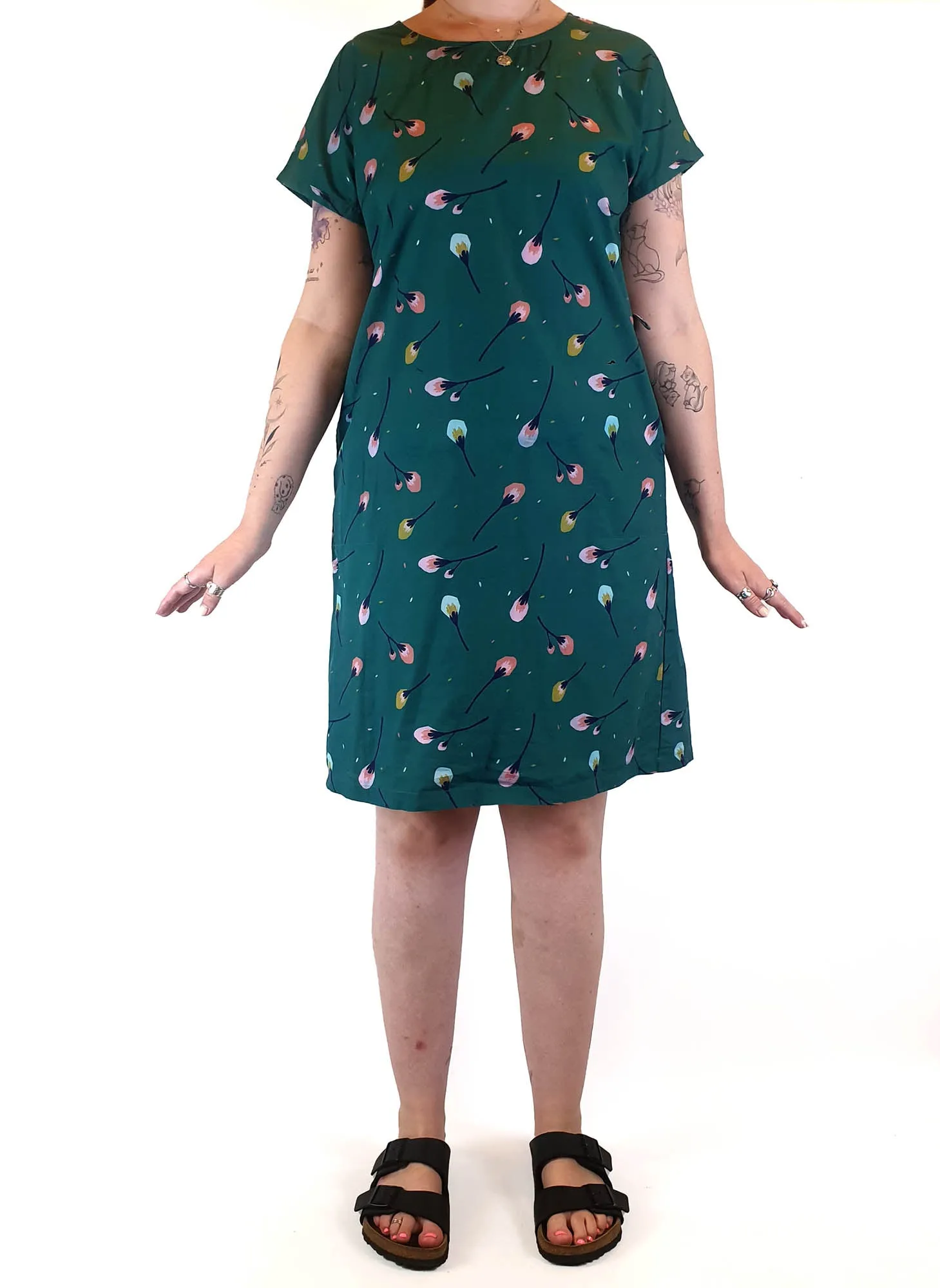 Miranda Murphy green print shell style dress size L (best fits 12-small 14)