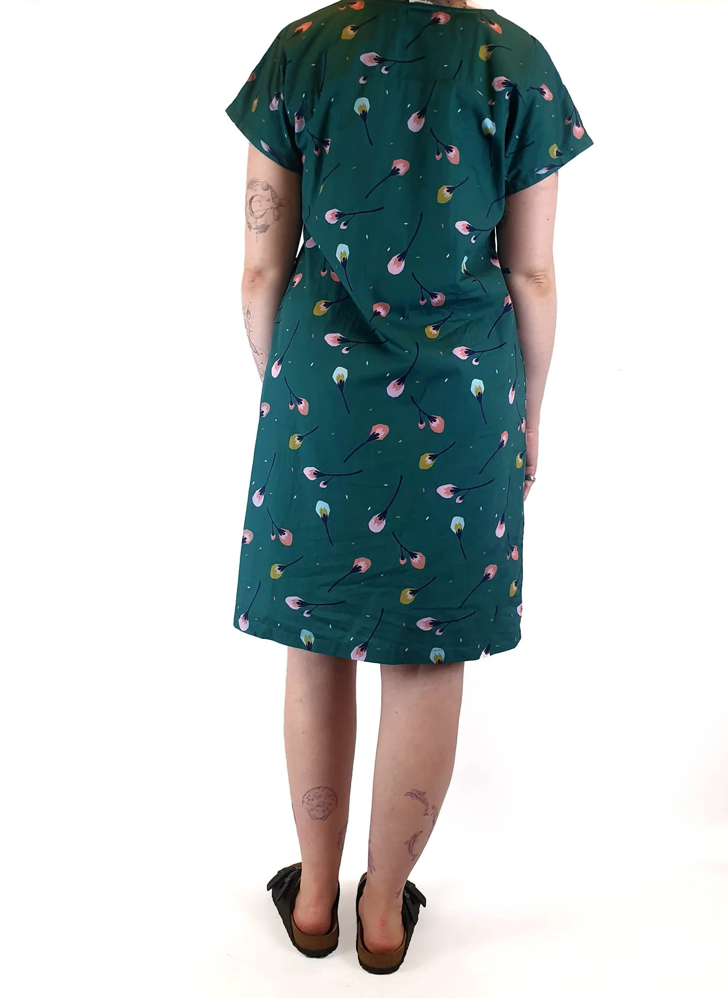 Miranda Murphy green print shell style dress size L (best fits 12-small 14)