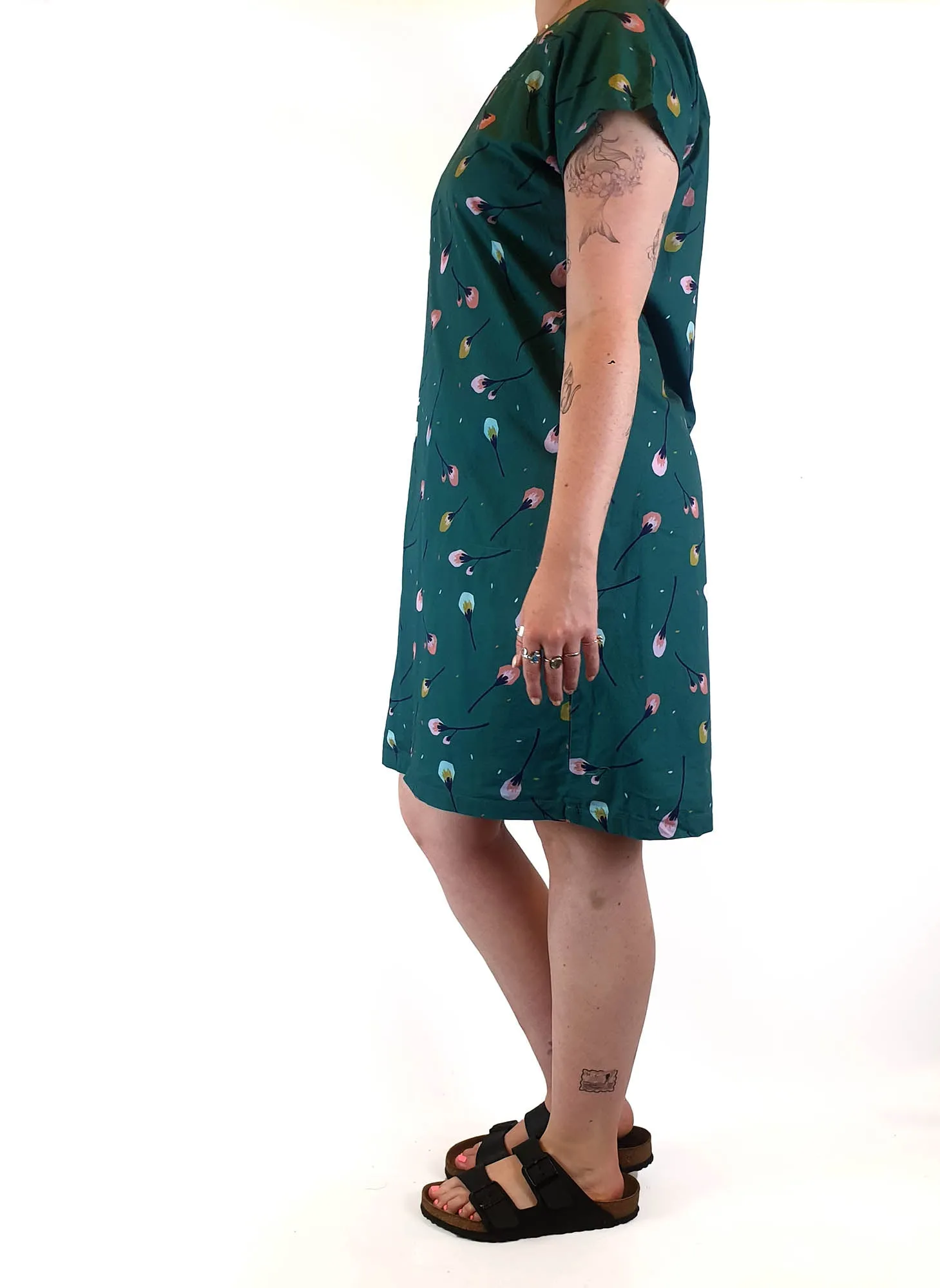 Miranda Murphy green print shell style dress size L (best fits 12-small 14)