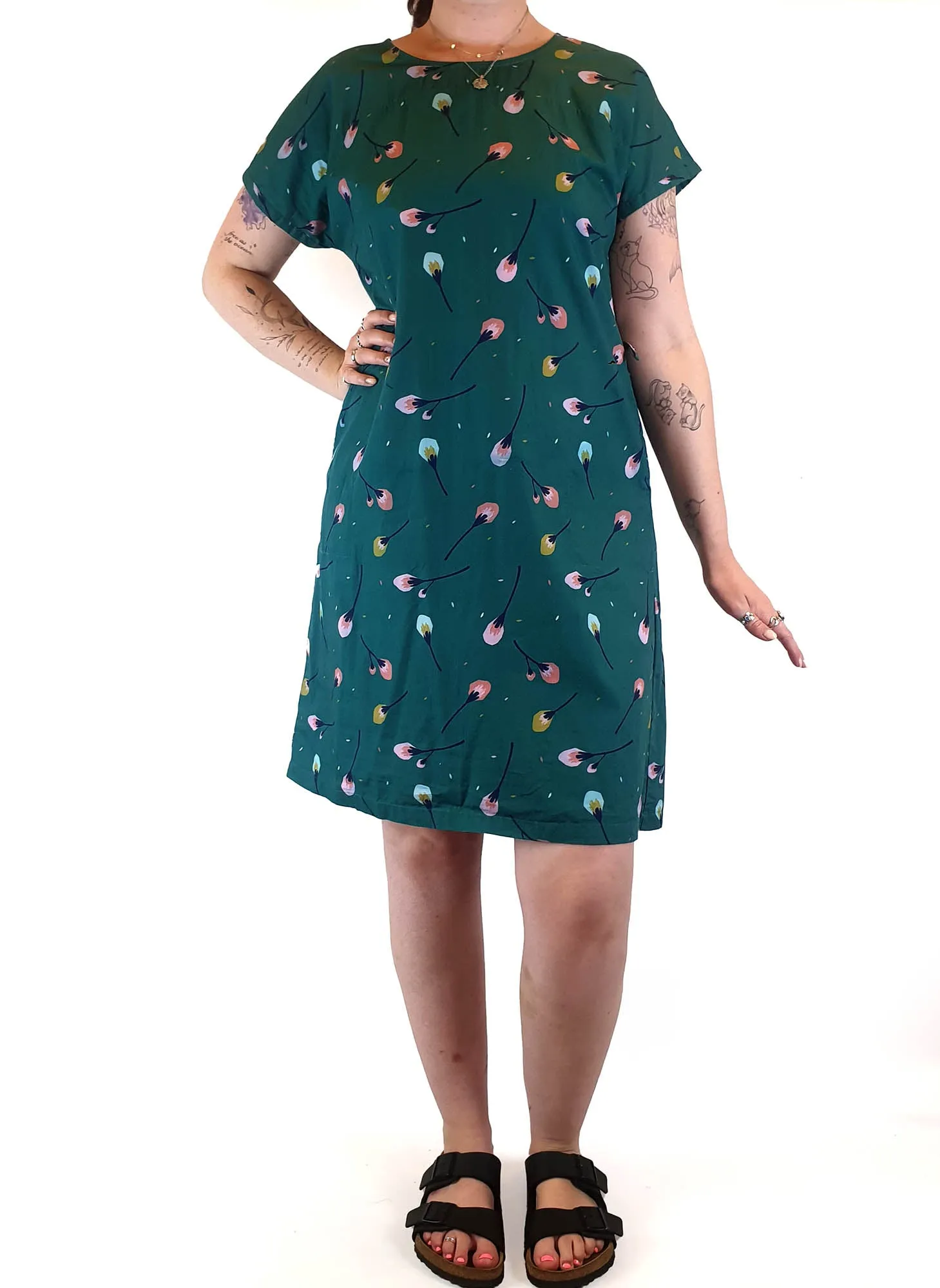 Miranda Murphy green print shell style dress size L (best fits 12-small 14)