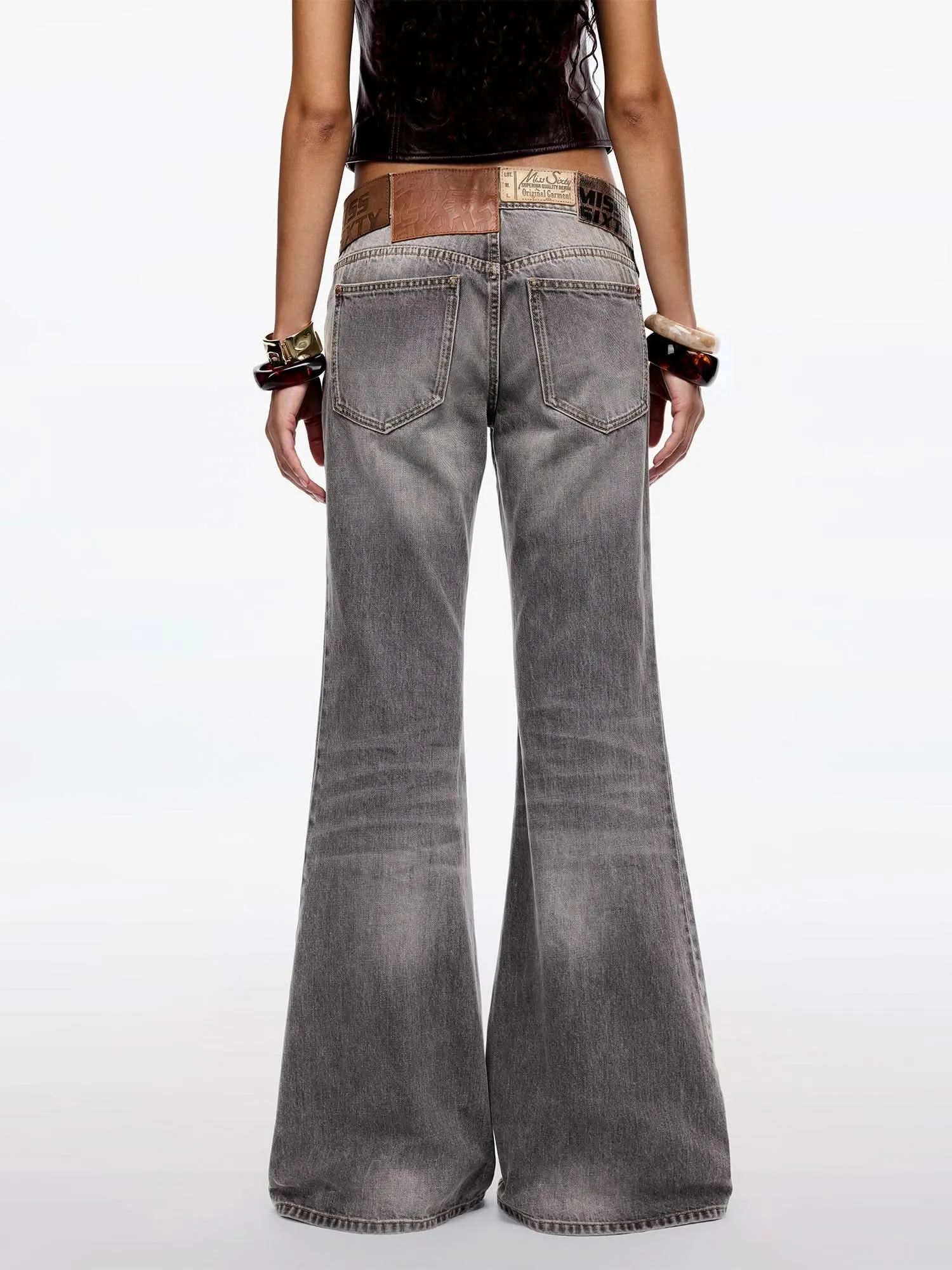 Multi-Patch Low-Rise Flared  Jeans