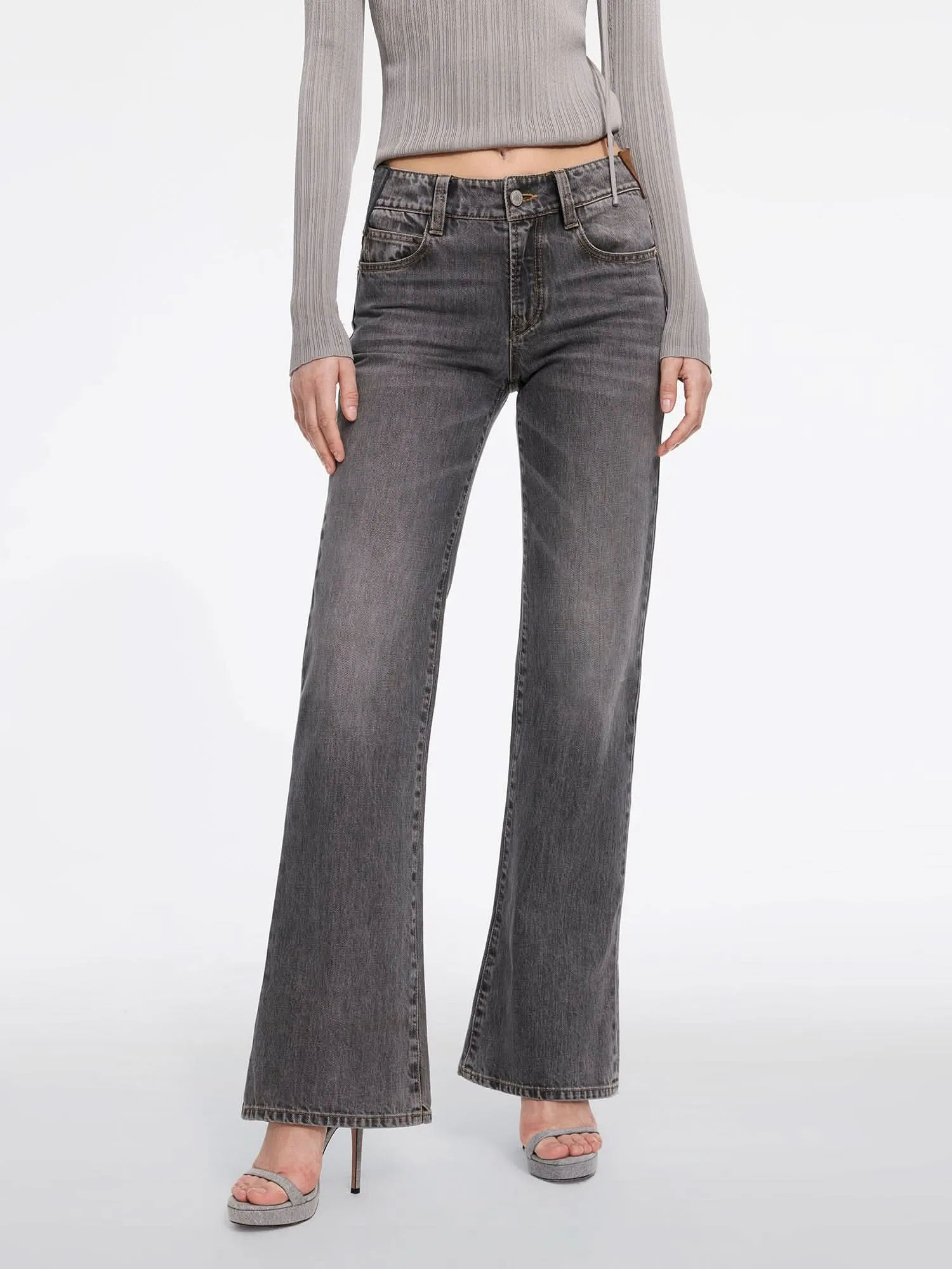 Multi-Patch Low-Rise Flared Jeans