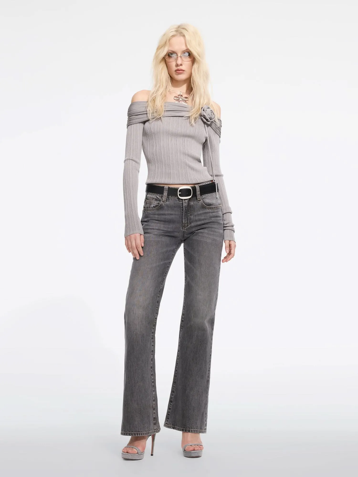 Multi-Patch Low-Rise Flared Jeans