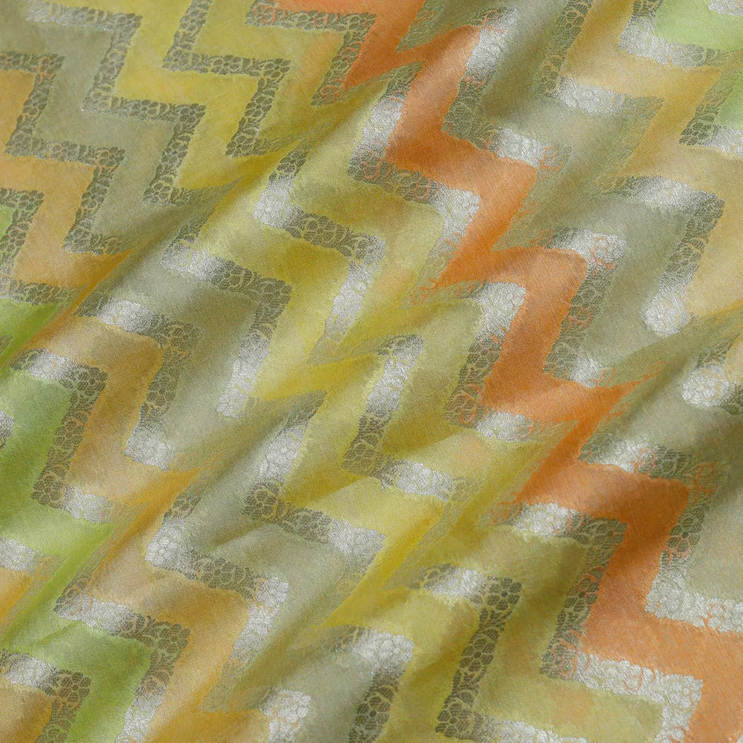 Multicolor Silk Fabric With Zig-Zag Pattern..