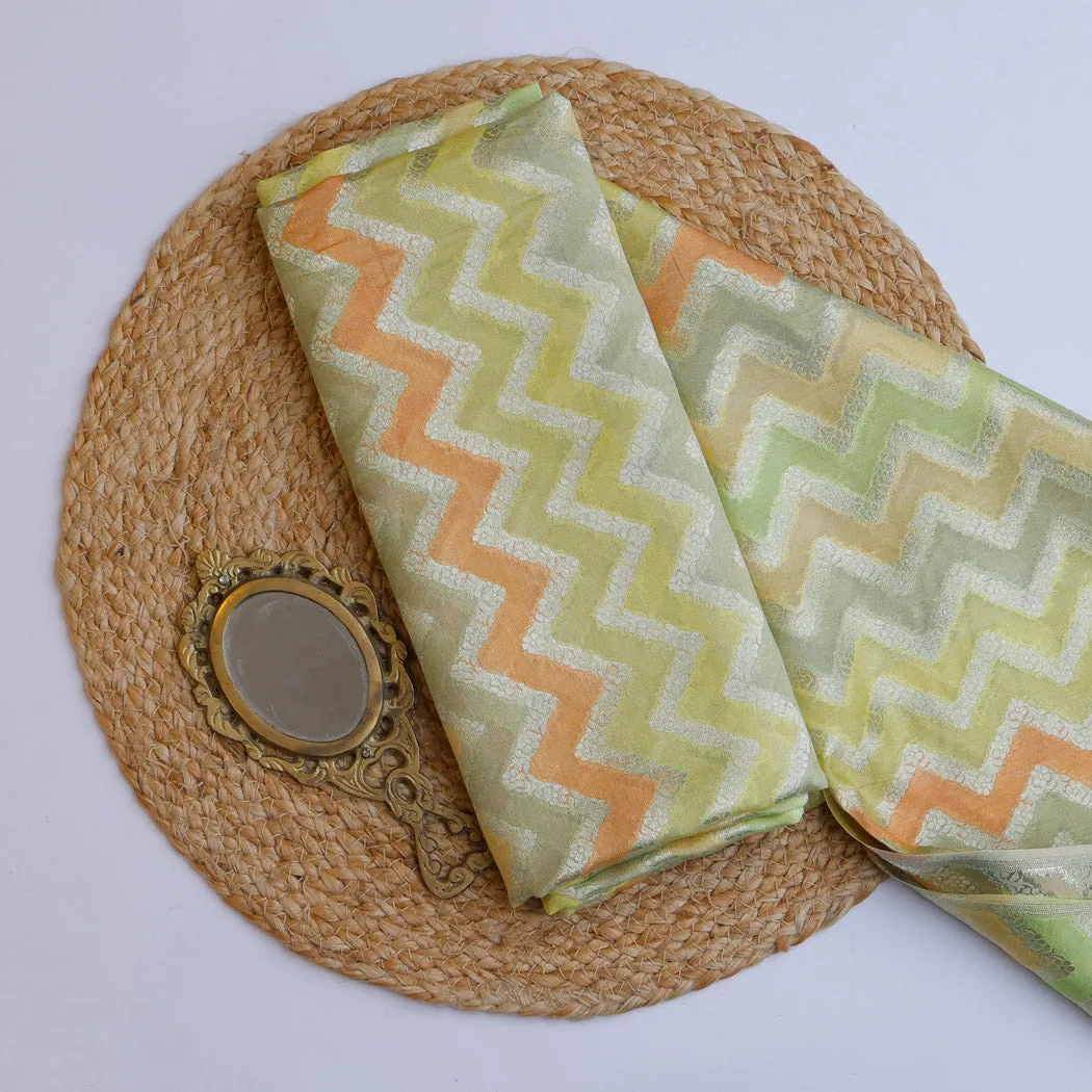 Multicolor Silk Fabric With Zig-Zag Pattern..