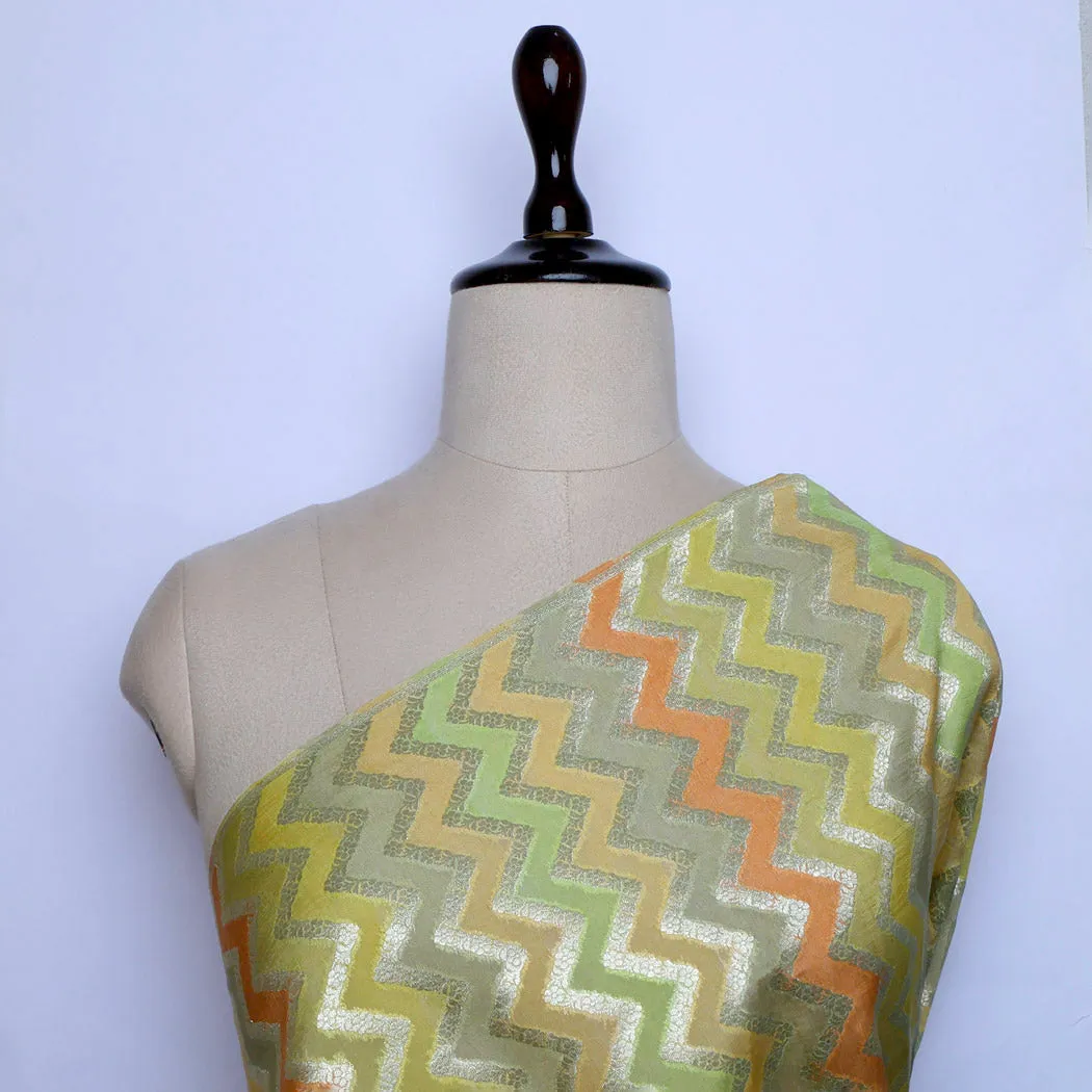 Multicolor Silk Fabric With Zig-Zag Pattern..