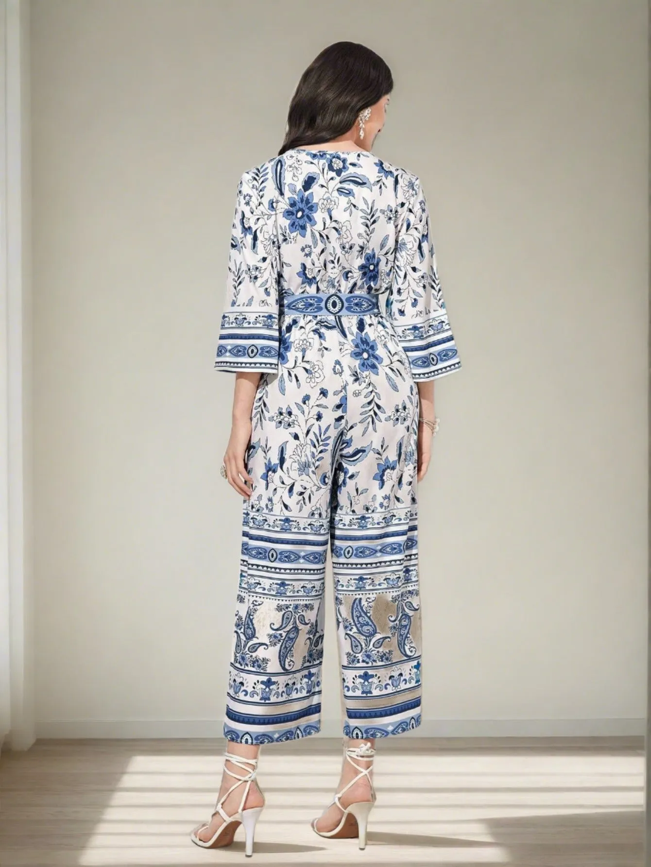 Mulvari Floral Print Belted Wide Leg Jumpsuit