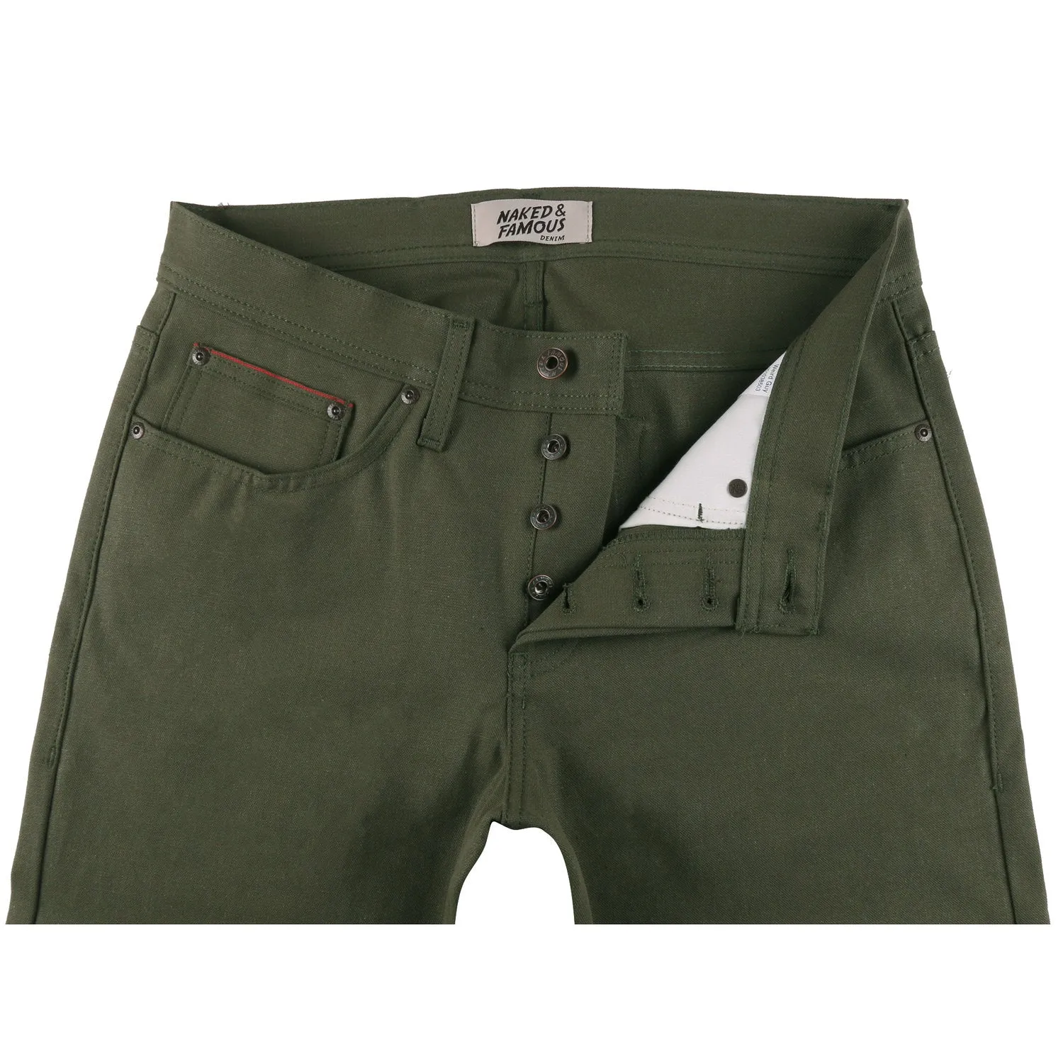 Naked and Famous- Army Green Duck Canvas Selvedge- Super Guy