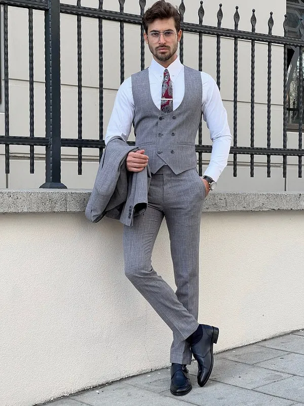 Napoli Gray Slim Fit Peak Lapel Crosshatch Suit