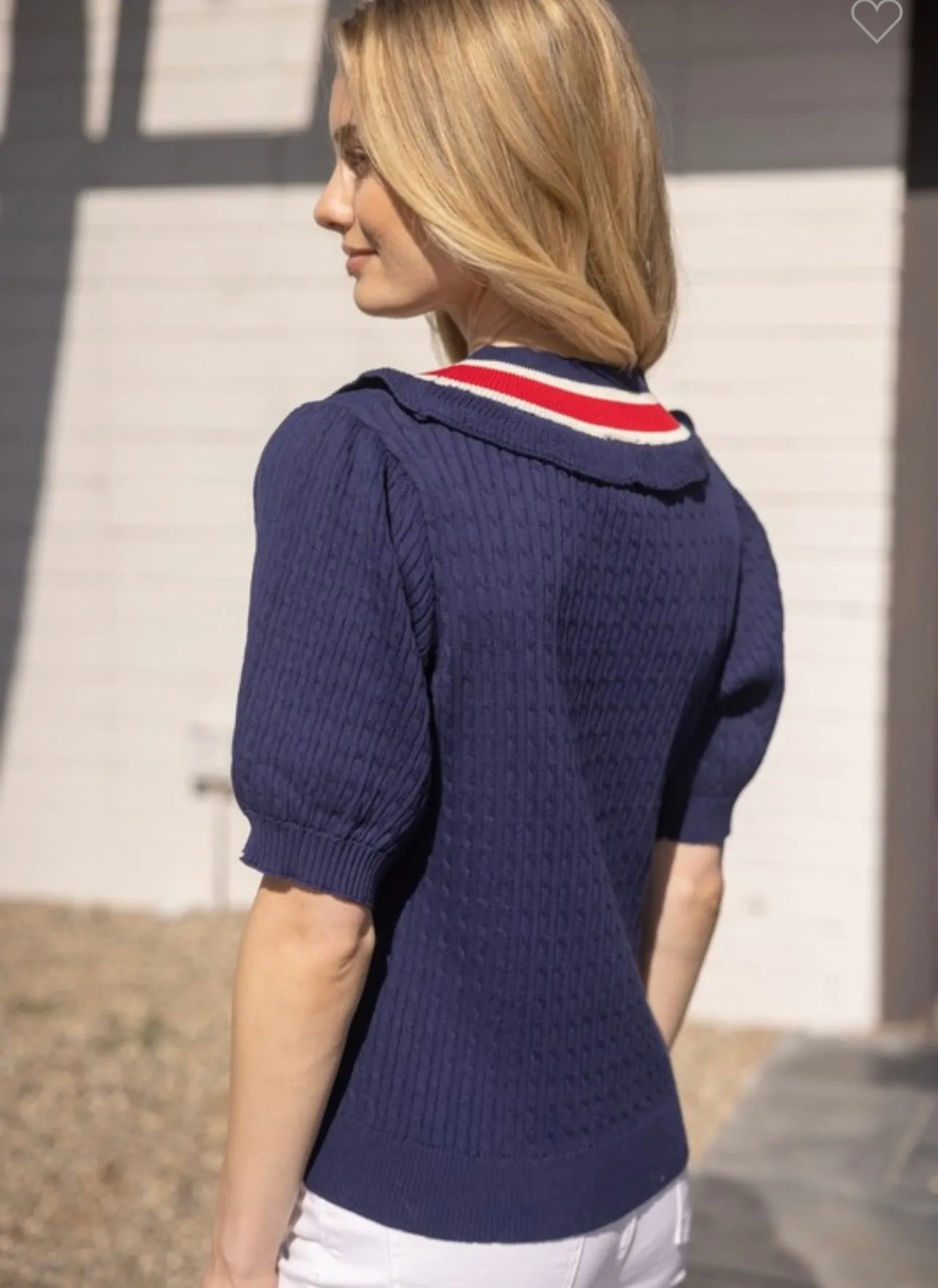 Navy & Red Cable V-Neck Sweater